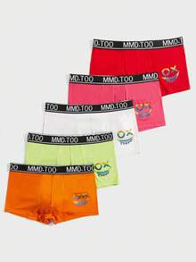 Men 5pcs Cartoon Graphic Contrast Letter Tape Boxer Brief - Multicolor - View 3