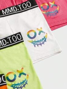 Men 5pcs Cartoon Graphic Contrast Letter Tape Boxer Brief - Multicolor - View 4