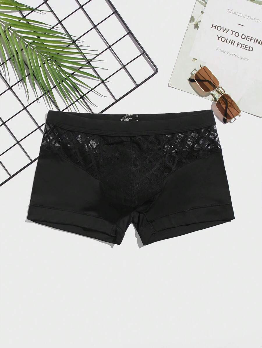 Men Contrast Lace Boxer Brief - Black - View 1