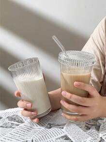 1 cốc thủy tinh, cốc uống nước bằng rơm trong suốt có kết cấu cho gia đình - Trong sáng - Xem 2