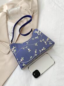 1pc Embroidery Fashionable Shoulder Bag With Zipper Closure Suitable For Women's Daily Outfits - Blue - View 8