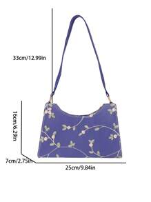 1pc Embroidery Fashionable Shoulder Bag With Zipper Closure Suitable For Women's Daily Outfits - Blue - View 9