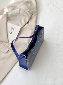 1pc Embroidery Fashionable Shoulder Bag With Zipper Closure Suitable For Women's Daily Outfits - Blue - View 6