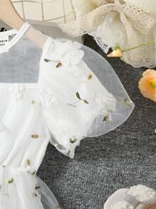 Đầm bé gái Tương phản Mesh Thêu Đề can Hoa Dễ thương - trắng - Xem 6