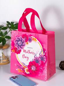 Flower Graphic Square Bag Small Double Handle - Hot Pink - View 2