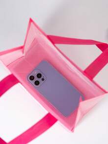 Flower Graphic Square Bag Small Double Handle - Hot Pink - View 3