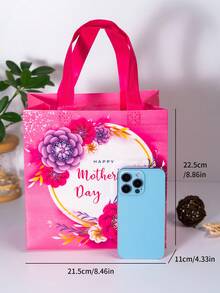 Flower Graphic Square Bag Small Double Handle - Hot Pink - View 4