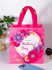 Flower Graphic Square Bag Small Double Handle - Hot Pink - View 5