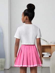 SHEIN Girls Letter Graphic Tee & Pleated Skirt - Multicolor - View 2