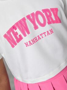 SHEIN Girls Letter Graphic Tee & Pleated Skirt - Multicolor - View 6