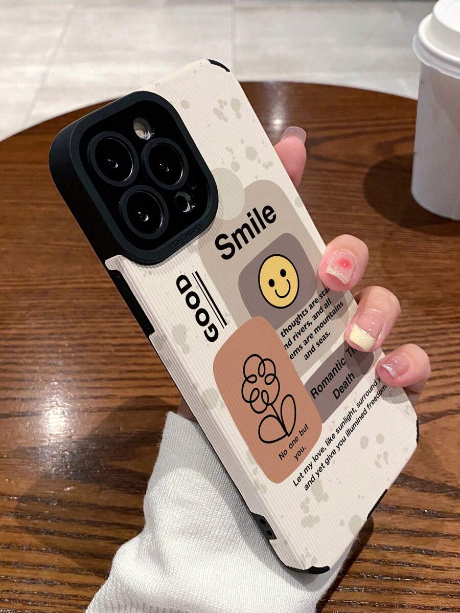 1pc Cartoon Smile Face Print Leather & Tpu Phone Case Compatible With IPhone11,12,13,14,12promax,13promax,15,15pro,15plus,15promax, Compatible With Samsung A11,A12,A20s,A32,A50,A51,A52,A71,A73,S20fe,S21,S22 - Multicolor - View 1