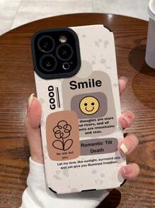 1pc Cartoon Smile Face Print Leather & Tpu Phone Case Compatible With IPhone11,12,13,14,12promax,13promax,15,15pro,15plus,15promax, Compatible With Samsung A11,A12,A20s,A32,A50,A51,A52,A71,A73,S20fe,S21,S22 - Multicolor - View 2