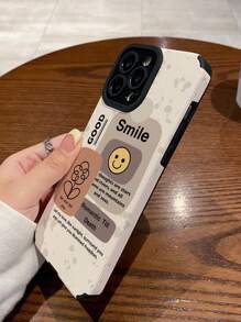 1pc Cartoon Smile Face Print Leather & Tpu Phone Case Compatible With IPhone11,12,13,14,12promax,13promax,15,15pro,15plus,15promax, Compatible With Samsung A11,A12,A20s,A32,A50,A51,A52,A71,A73,S20fe,S21,S22 - Multicolor - View 3