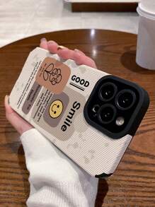 1pc Cartoon Smile Face Print Leather & Tpu Phone Case Compatible With IPhone11,12,13,14,12promax,13promax,15,15pro,15plus,15promax, Compatible With Samsung A11,A12,A20s,A32,A50,A51,A52,A71,A73,S20fe,S21,S22 - Multicolor - View 4