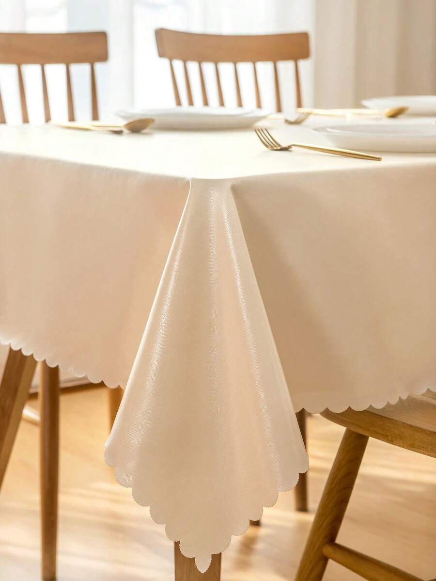 1片防水防油桌布,tpu塗層抗污染純色餐桌蓋台布茶幾桌布織物桌巾 - 米色 - 查看 1