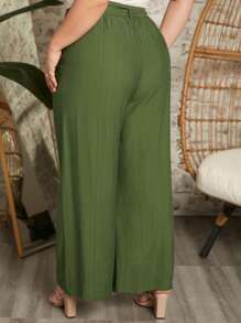 SHEIN LUNE Quần Plus Size Thắt lưng Túi màu trơn Giải trí - xanh quân đội - Xem 2