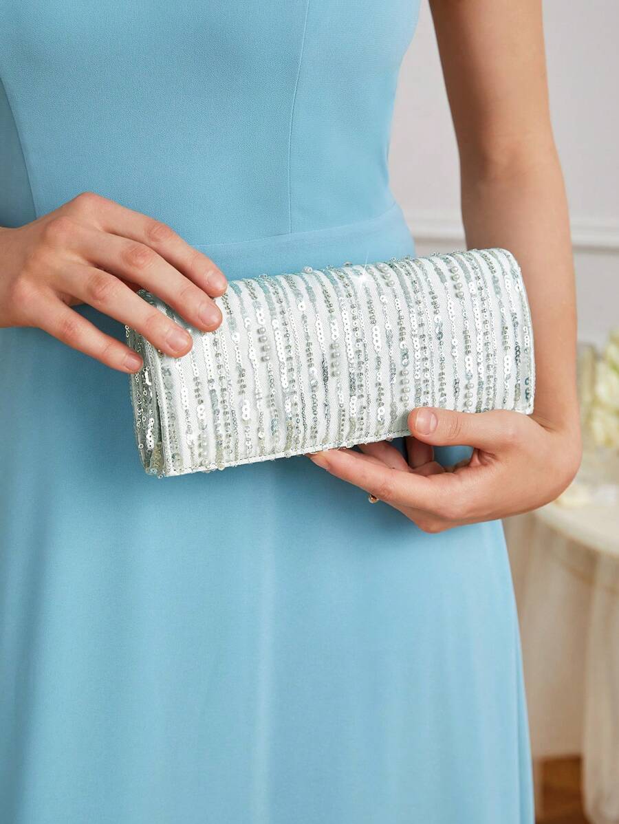 SHEIN Belle Small Envelope Bag Sequin Decor - Mint Green - View 1