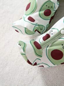 SHEIN 嬰兒女孩2入組牛油果印花扣前腳套睡衣連身衣