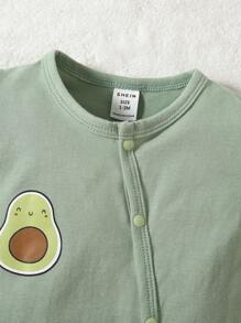 SHEIN 嬰兒女孩2入組牛油果印花扣前腳套睡衣連身衣