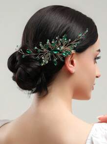 1 件女士手工玻璃水钻发梳，适合新娘、婚礼、派对皇家圣诞节 - 綠色 - 查看 1