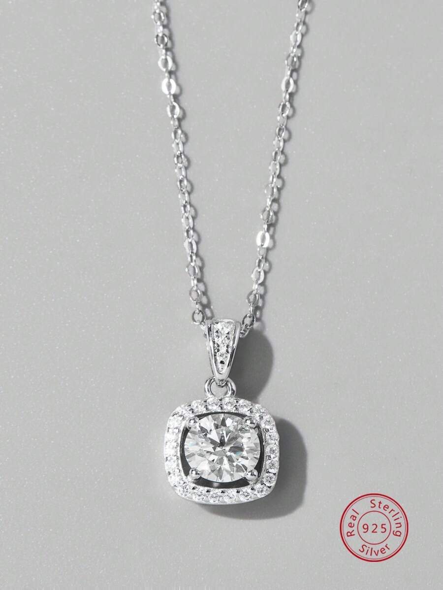 Collar zirconia cúbica cuadrado accesorio plata