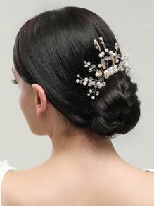 仿珍珠叶子装饰发夹，优雅情人节配饰 - 金色 - 查看 2