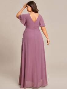 Plus Butterfly Sleeve Wrap Hem Chiffon Bridesmaid Dress - Dusty Pink - View 3