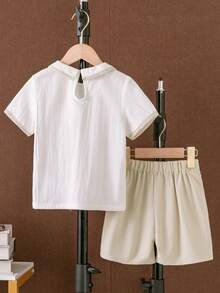 SHEIN Bộ thời trang bé trai Nút Xếp li Khối Màu Giải trí - Nhiều màu - Xem 2