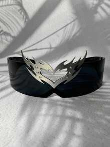 POLASUP 1 件男孩卡通科幻心形火焰装饰环绕式护目镜派对角色扮演眼镜，带黑色或多色反光涂层，适用于角色扮演面罩。遮阳配饰万圣节海滩配饰眼镜遮阳外观街头风格，适合毛衣夹克运动衫连帽衫皮裤和工装裤情人节情人节适合夏季海滩度假、户外、旅行 - 黑色 - 查看 1