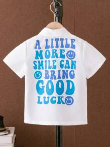 Toddler Boys Slogan Graphic Button Front Shirt Without Tee - White - View 1