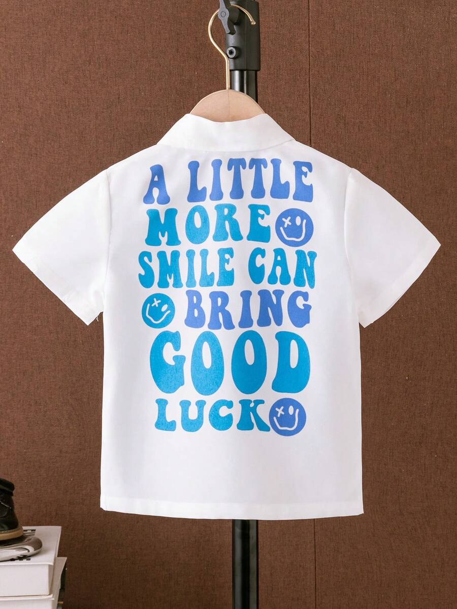 Toddler Boys Slogan Graphic Button Front Shirt Without Tee - White - View 1