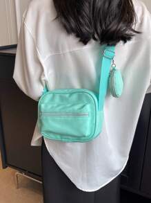 Túi vuông nhỏ bằng nylon có ví đựng tiền - màu xanh lá - Xem 2