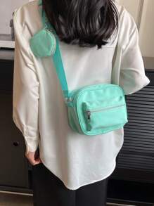 Túi vuông nhỏ bằng nylon có ví đựng tiền - màu xanh lá - Xem 5