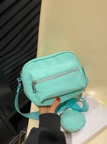 Túi vuông nhỏ bằng nylon có ví đựng tiền - màu xanh lá - Xem 6