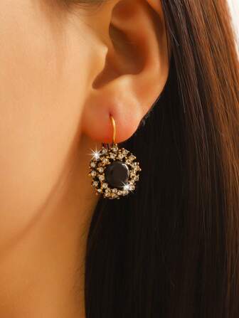 1pair Glamorous Zinc Alloy Rhinestone Decor Stud Earrings For Women For Dating Gift