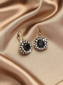 1pair Glamorous Zinc Alloy Rhinestone Decor Stud Earrings For Women For Dating Gift - Black - View 2