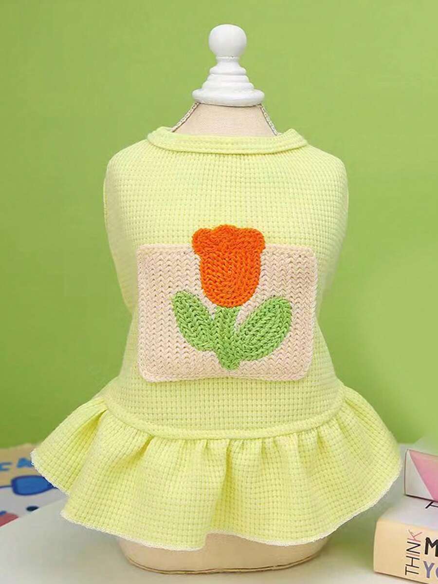 1 Đầm Thú Cưng Thêu Hoa Cho Chó Và Mèo Cho Mùa Hè - Màu vàng - Xem 1