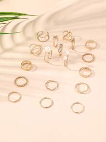 18 cái/bộ Đúng mốt Hợp kim kẽm rang trí Trái tim & Ngọc trai giả Nhẫn Đối với phụ nữ Để Trang Trí Hàng Ngày - Vàng - Xem 2