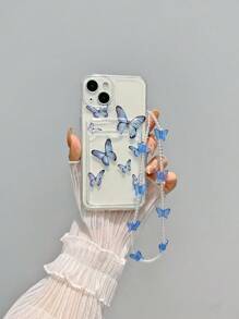 Kupu-kupu Cetak Sarung Telepon Bening Dengan Lanyard - MultiWarna - View 2