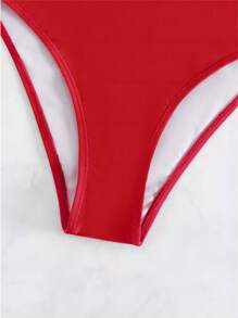 Crisscross Backless Ruched Waist One Piece Swimsuit - Red - View 4
