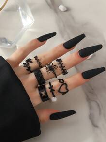 Set de 8 anillos de mujer decorados con aleación de zinc en forma de corazón y mariposa, perfectos para uso diario, San Valentín, Día de la Madre, y como regalo