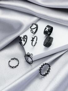 Set de 8 anillos de mujer decorados con aleación de zinc en forma de corazón y mariposa, perfectos para uso diario, San Valentín, Día de la Madre, y como regalo