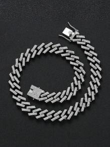 2 piezas/set Hip Hop Iced Out pulsera collar Punk collar de hebilla grande para Mujeres Hombres - Plateado - Ver 2