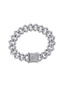 2 piezas/set Hip Hop Iced Out pulsera collar Punk collar de hebilla grande para Mujeres Hombres - Plateado - Ver 3