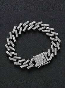 2 piezas/set Hip Hop Iced Out pulsera collar Punk collar de hebilla grande para Mujeres Hombres - Plateado - Ver 5