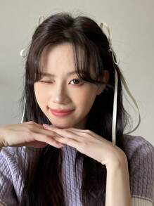 DAZY 2入組女士蝴蝶結裝飾時尚髮夾，可愛的髮飾 - 米色 - 查看 1