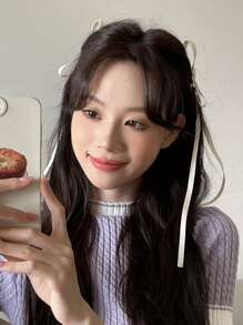 DAZY 2入組女士蝴蝶結裝飾時尚髮夾，可愛的髮飾 - 米色 - 查看 2