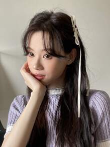 DAZY 2入組女士蝴蝶結裝飾時尚髮夾，可愛的髮飾 - 米色 - 查看 4