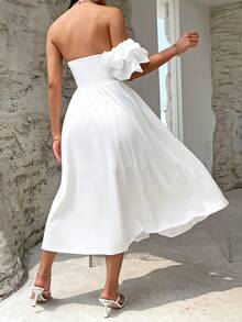 SHEIN VCAY Off Shoulder Cut Out Twist Front Split Thigh Dress - White - View 2