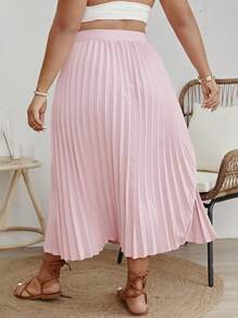 SHEIN VCAY 大碼高腰百褶半身裙 - 淺粉色 - 查看 2